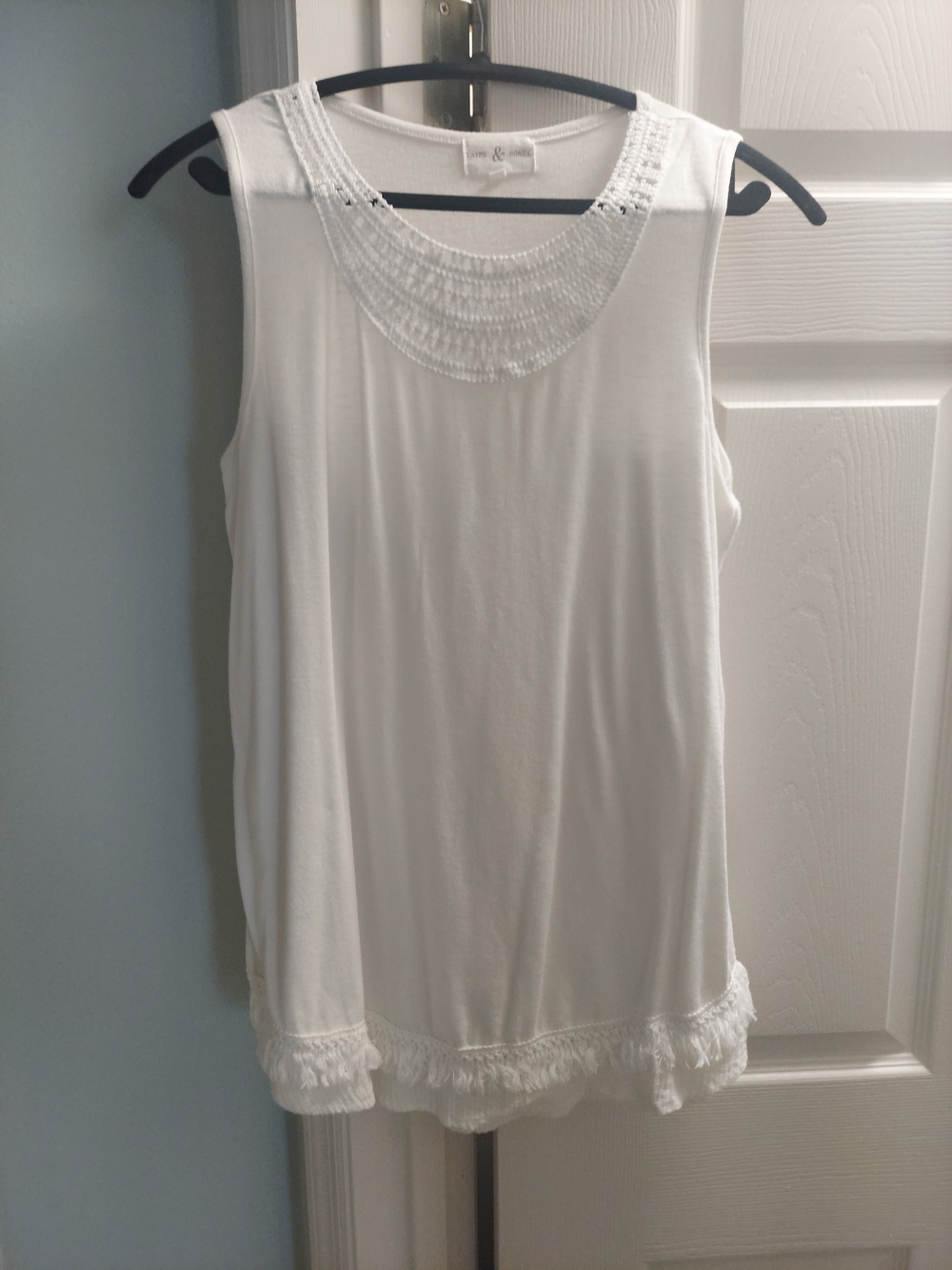 White Sleeveless Tank with Fringe Hem